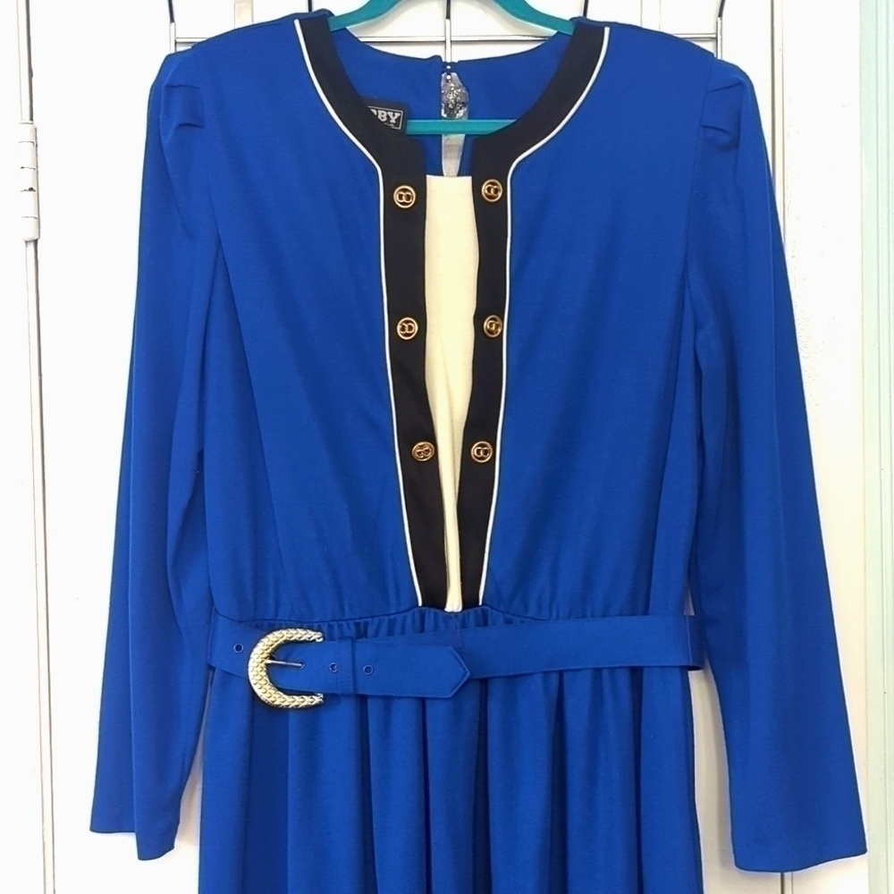 Wow! Unworn Vintage "Tabby" Royal Blue Dress sz 12 - Designer Vibes Made in USA!